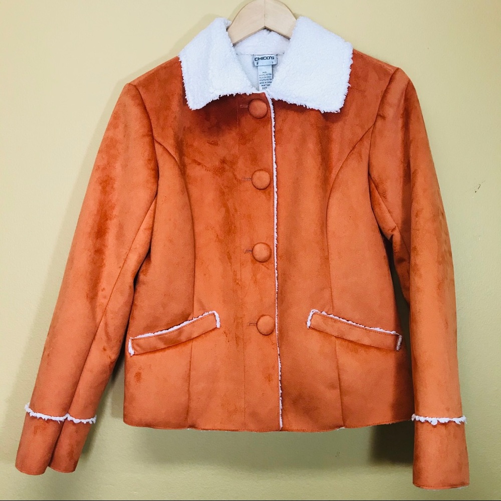 Chico’s Faux Suede Shearling Jacket.